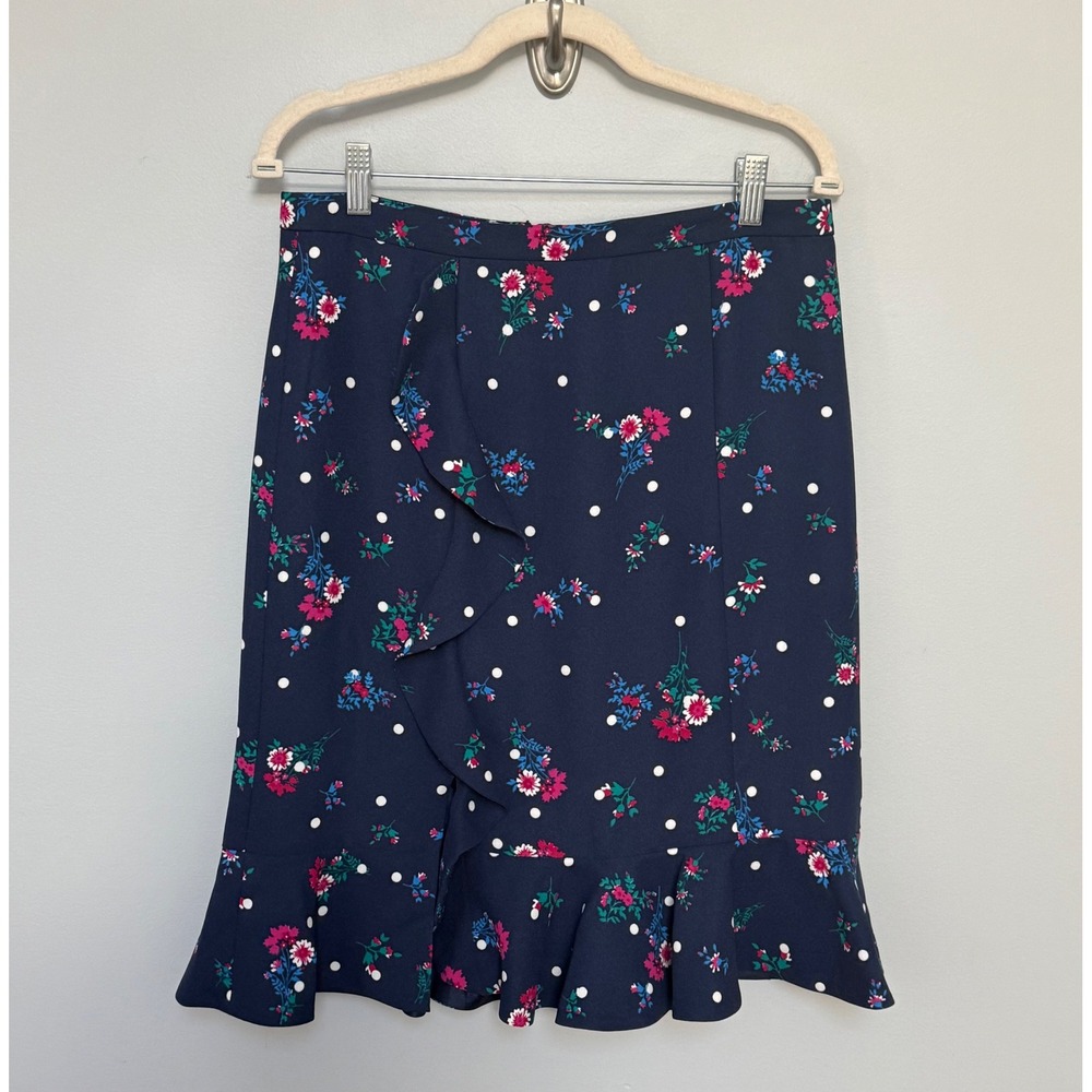 Draper James Bouquet Dot Ruffle Floral Skirt Nassau Navy Blue Multi Size 8 NEW
